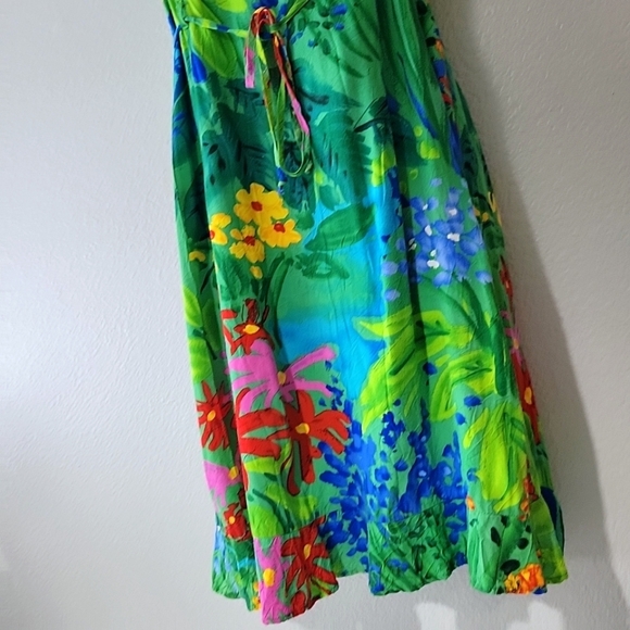 Jams World Women's Green Multicolor Sea Flower Sundress With Belt Size XL - Picture 12 of 16